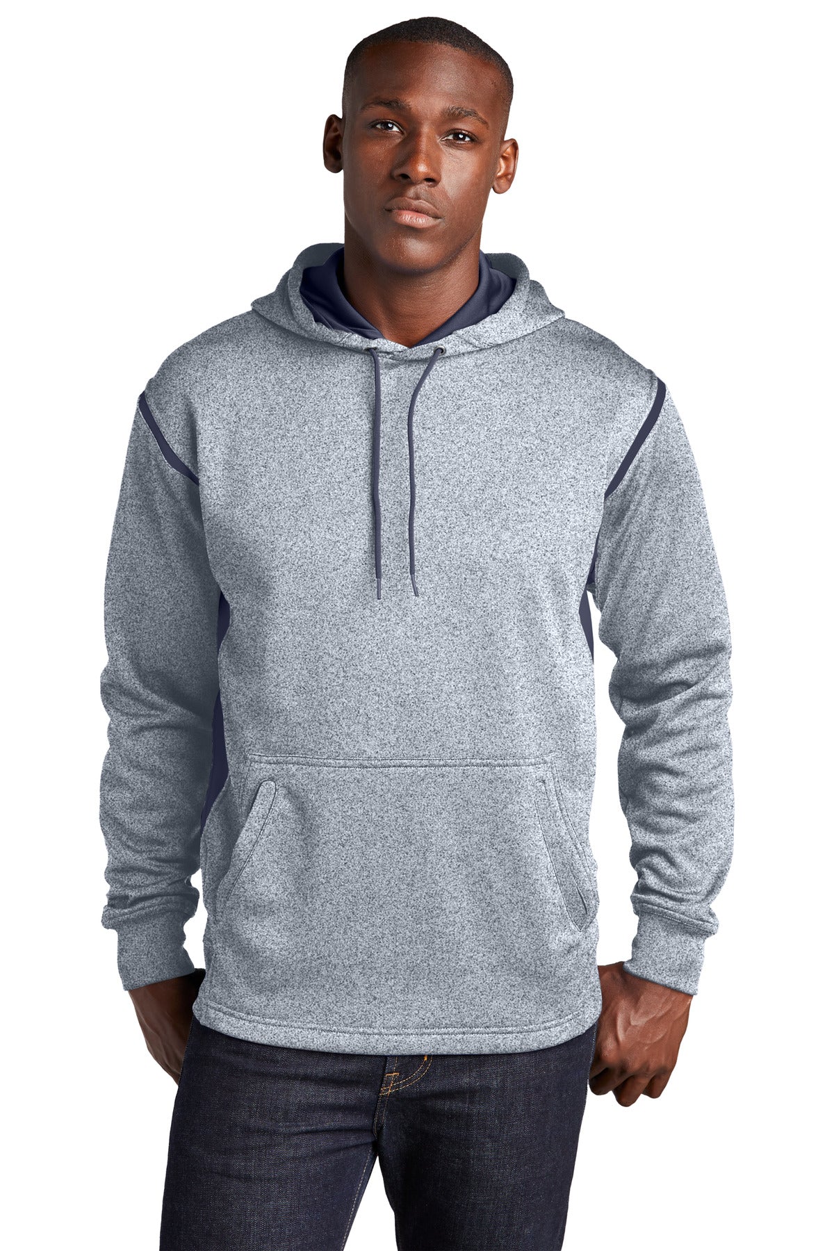 Sport-Tek Tech Fleece Colorblock Hooded Sweatshirt - Grey Heather/ True Navy