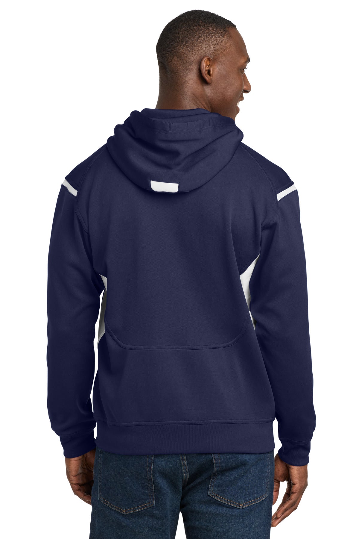Sport-Tek Tech Fleece Colorblock Hooded Sweatshirt - True Navy/ White