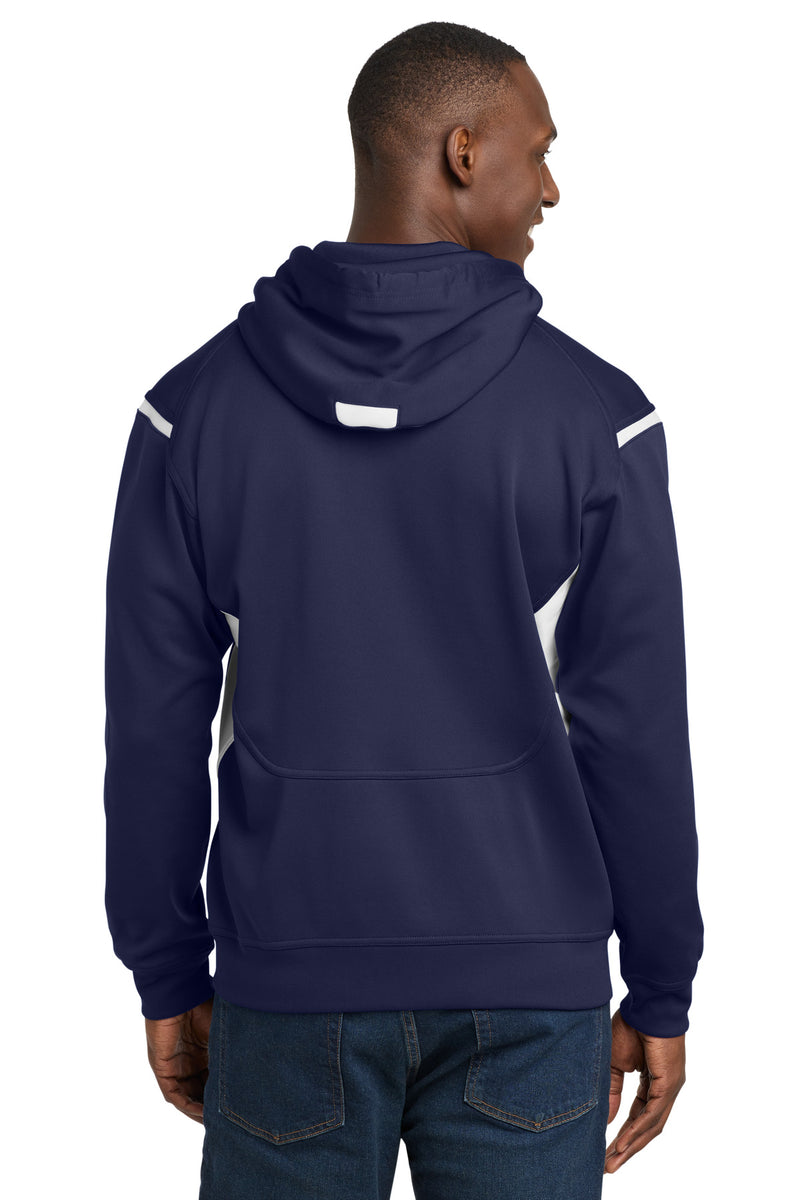 Sport-Tek Tech Fleece Colorblock Hooded Sweatshirt - True Navy/ White