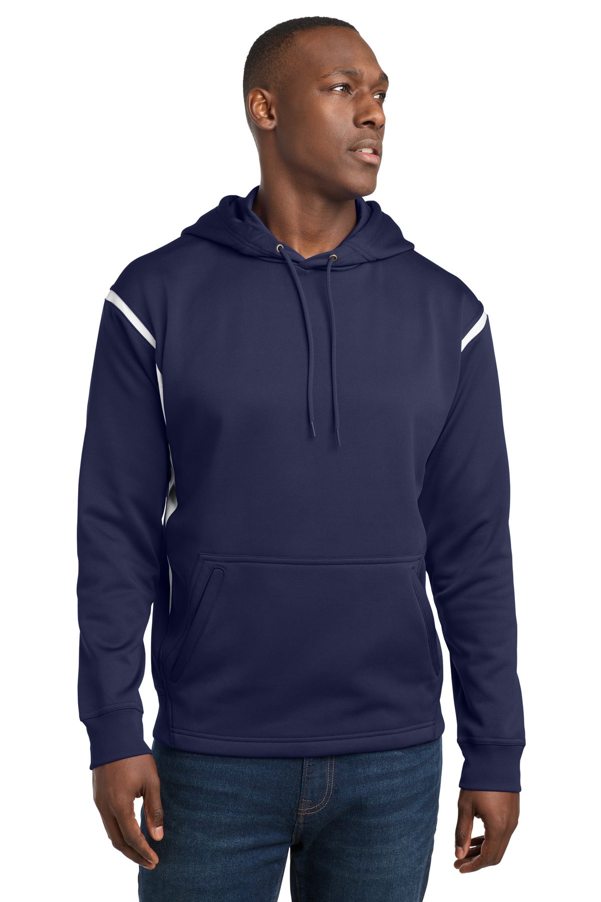 Sport-Tek Tech Fleece Colorblock Hooded Sweatshirt - True Navy/ White