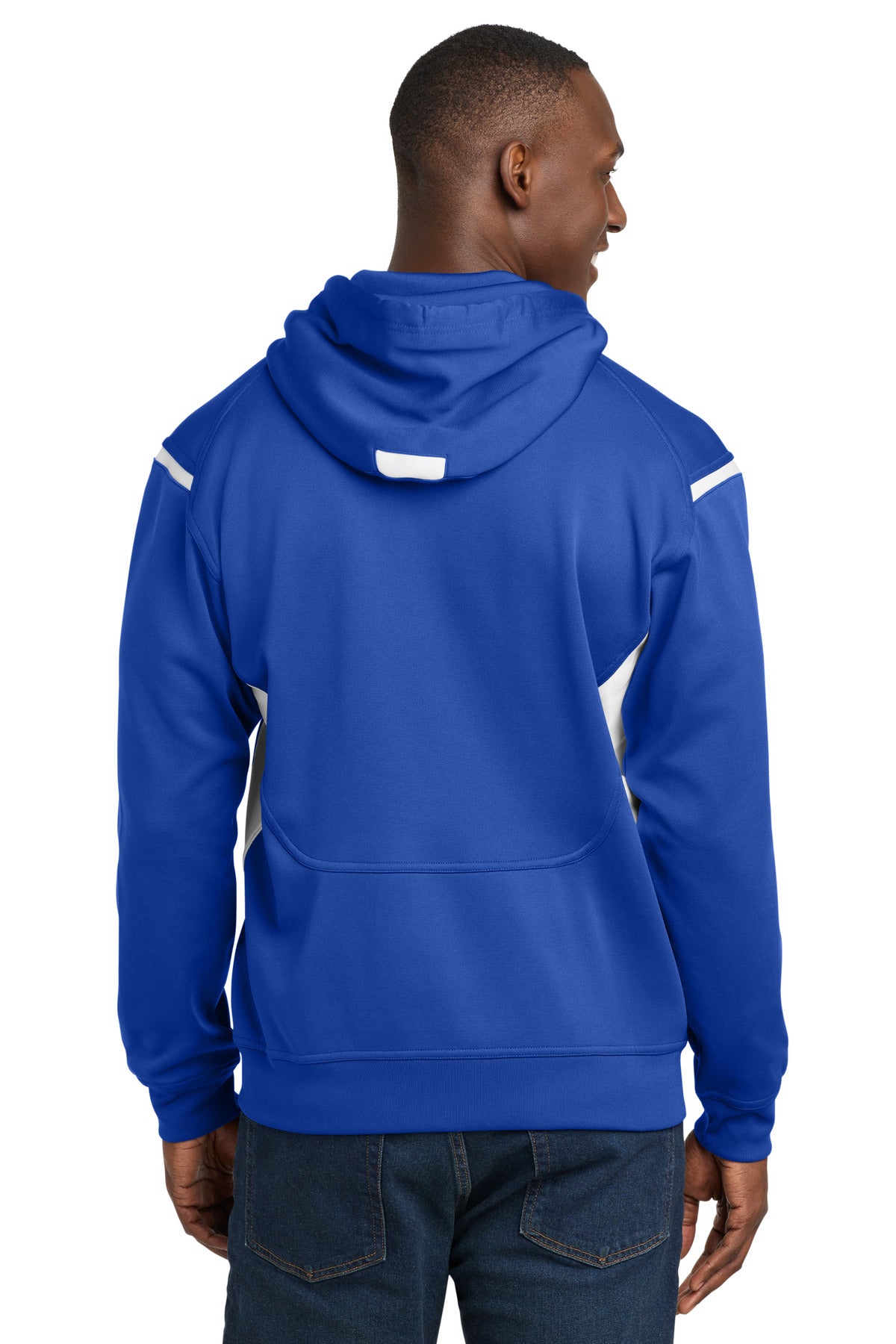 Sport-Tek Tech Fleece Colorblock Hooded Sweatshirt - True Royal/ White