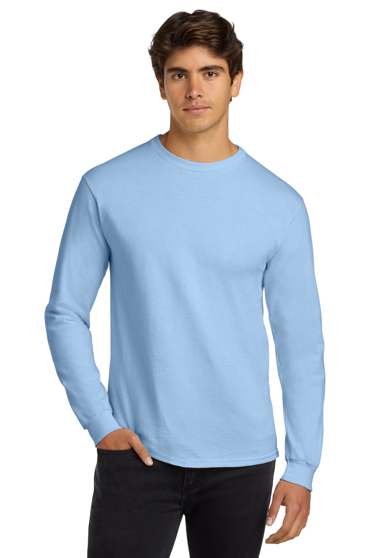 Gildan - Ultra Cotton 100% US Cotton Long Sleeve T-Shirt - Light Blue