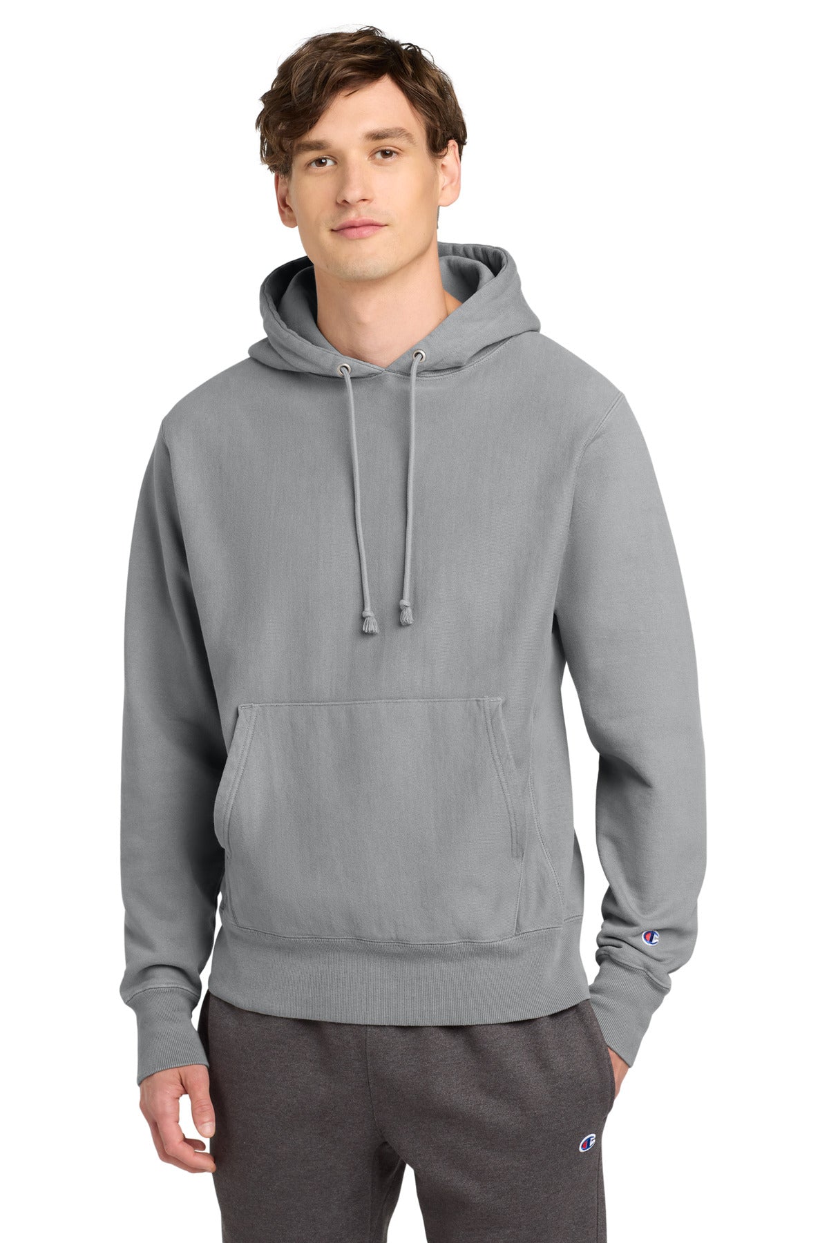 Champion  Reverse Weave  Garment-Dyed Hooded Sweatshirt - Concrete