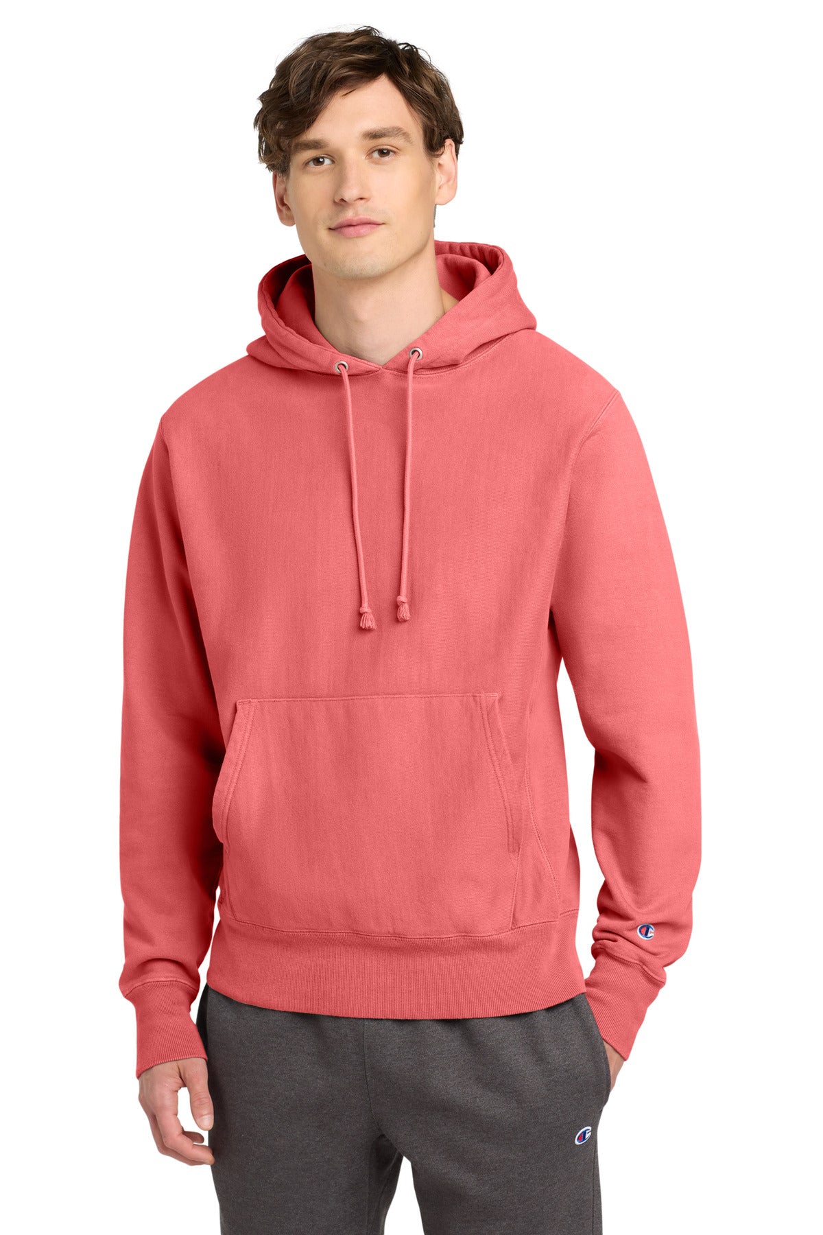 Champion  Reverse Weave  Garment-Dyed Hooded Sweatshirt - Coral Craze