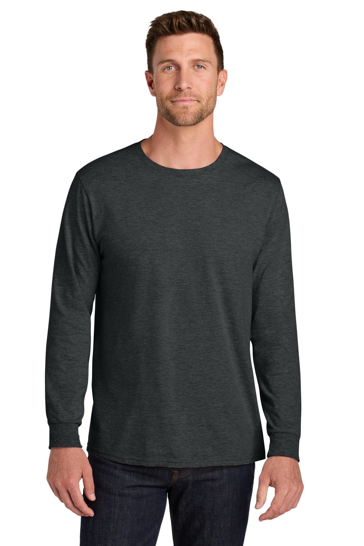 Jerzees Ultimate Unisex Ring Spun Long Sleeve T-Shirt - Black Ink Heather