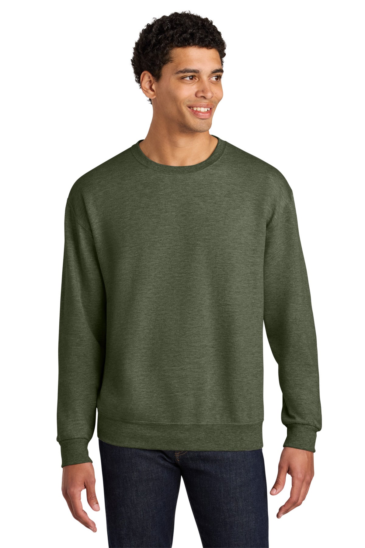 Jerzees Ultimate Unisex CVC Ring Spun Crewneck Sweatshirt - Military Green Heather