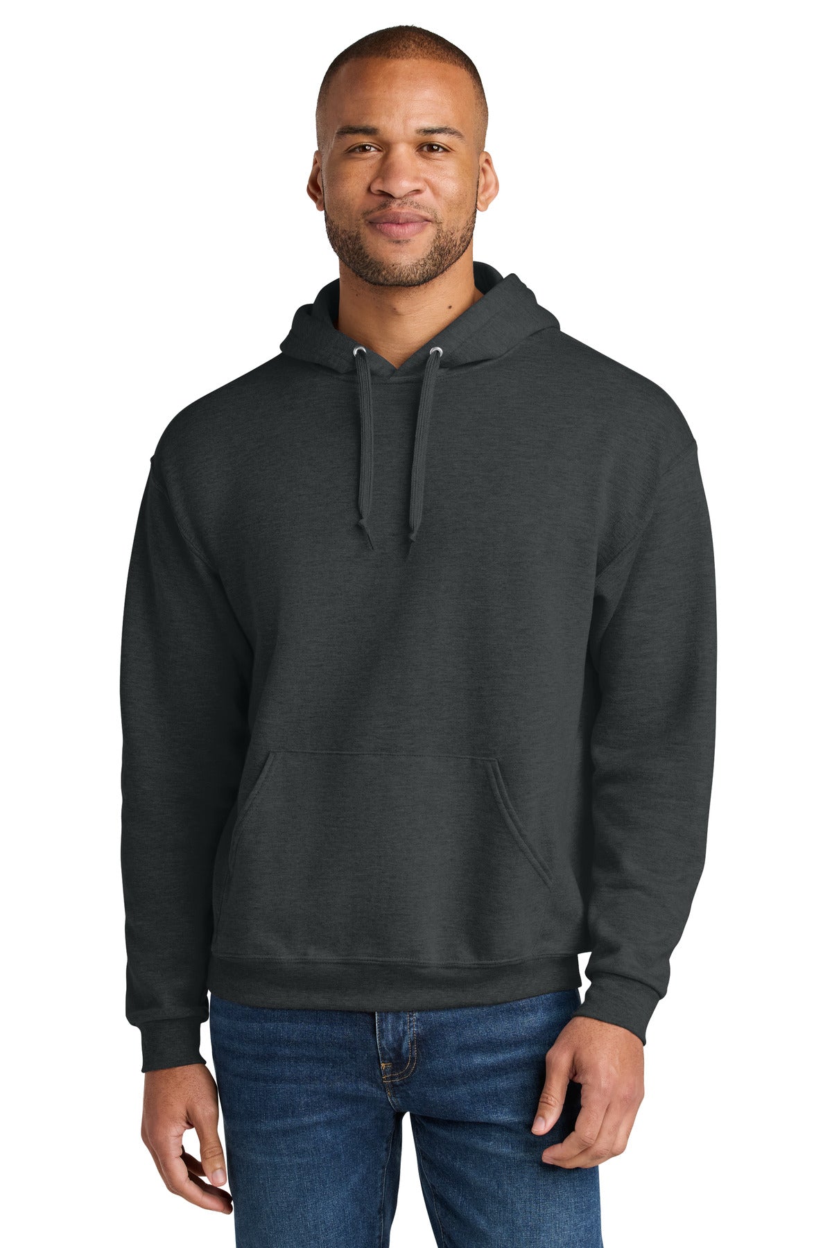 Jerzees Ultimate Unisex CVC Ring Spun Hooded Sweatshirt - Black Ink Heather