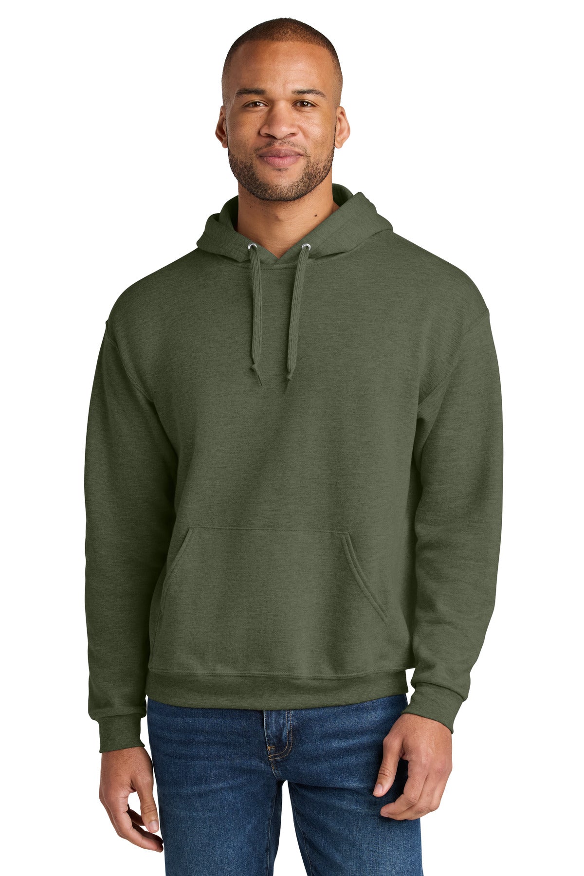 Jerzees Ultimate Unisex CVC Ring Spun Hooded Sweatshirt - Military Green Heather