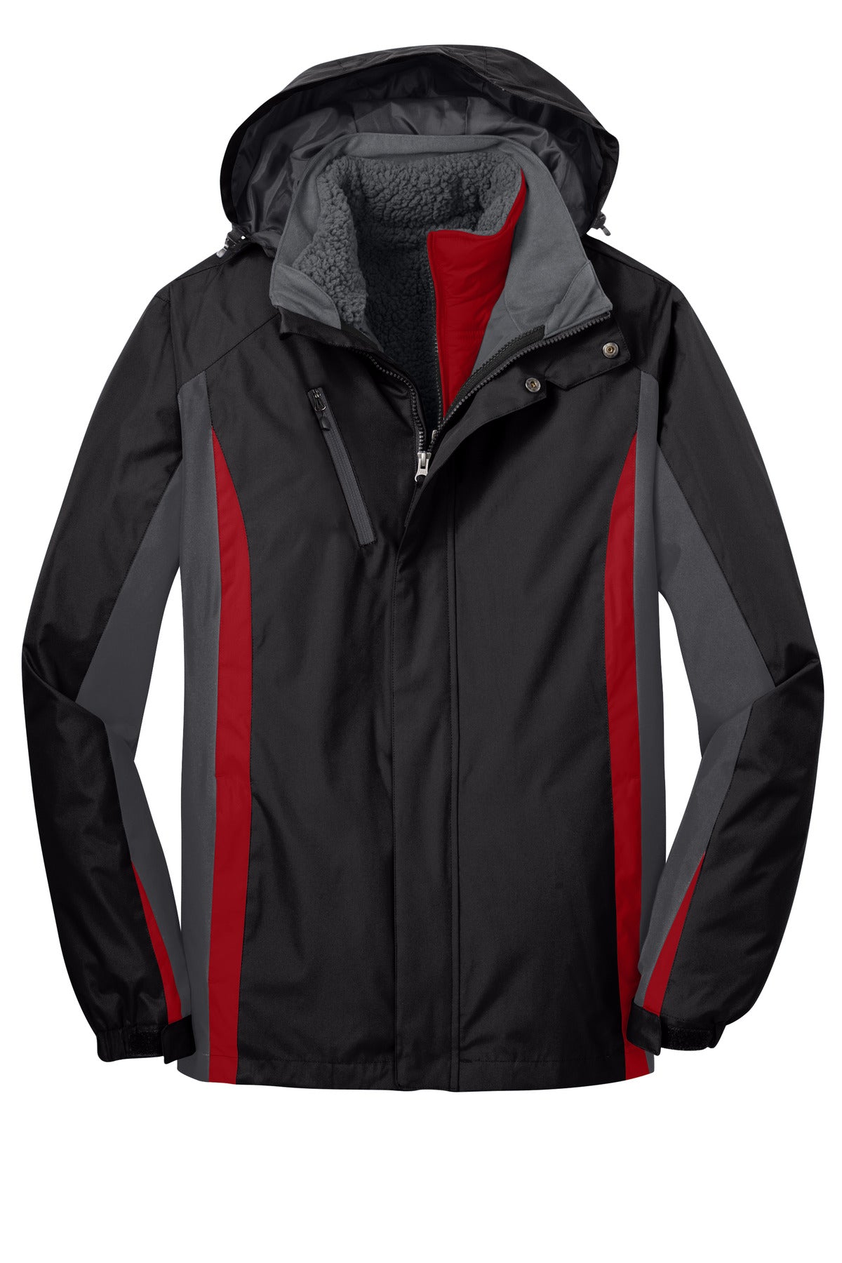 Port Authority Colorblock 3-in-1 Jacket - Black/ Magnet/ Signal Red