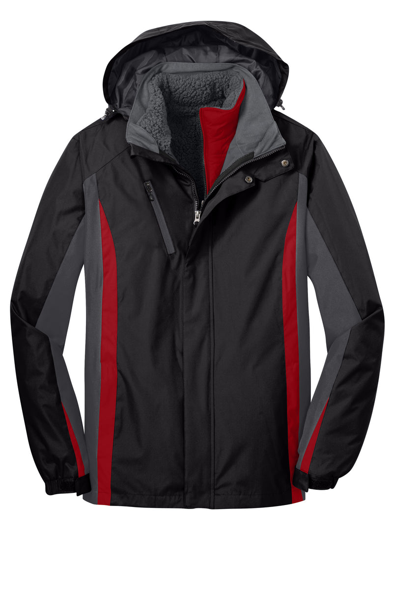 Port Authority Colorblock 3-in-1 Jacket - Black/ Magnet/ Signal Red