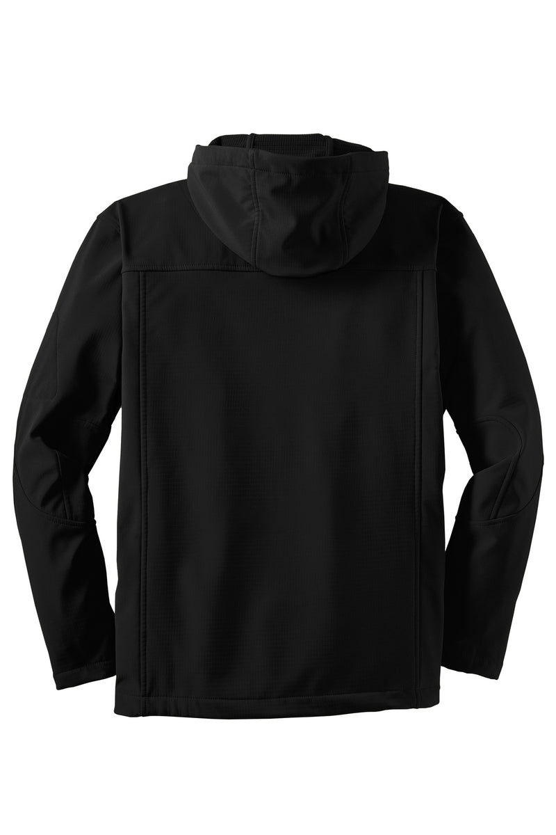 Port Authority Textured Hooded Soft Shell Jacket - Black/ Engine Red