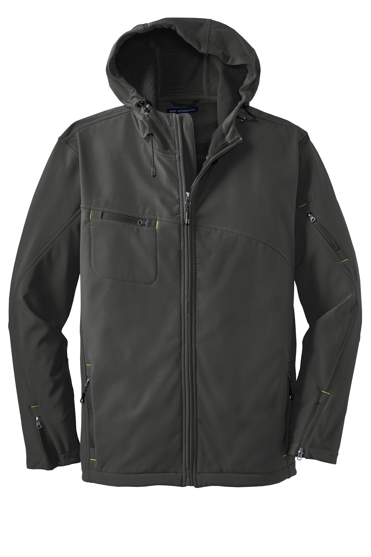 Port Authority Textured Hooded Soft Shell Jacket - Charcoal/ Lemon Yellow