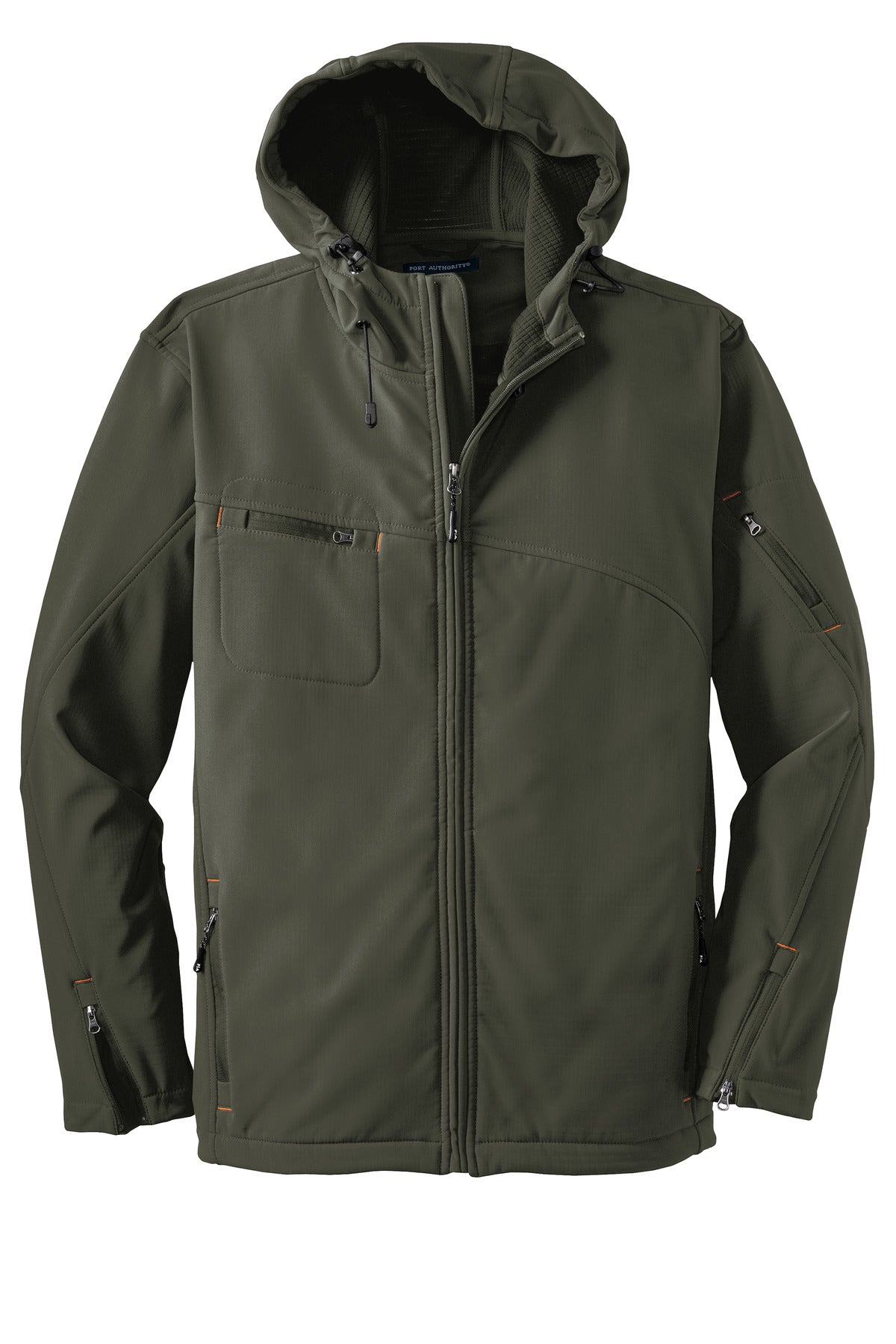 Port Authority Textured Hooded Soft Shell Jacket - Mineral Green/ Soft Orange