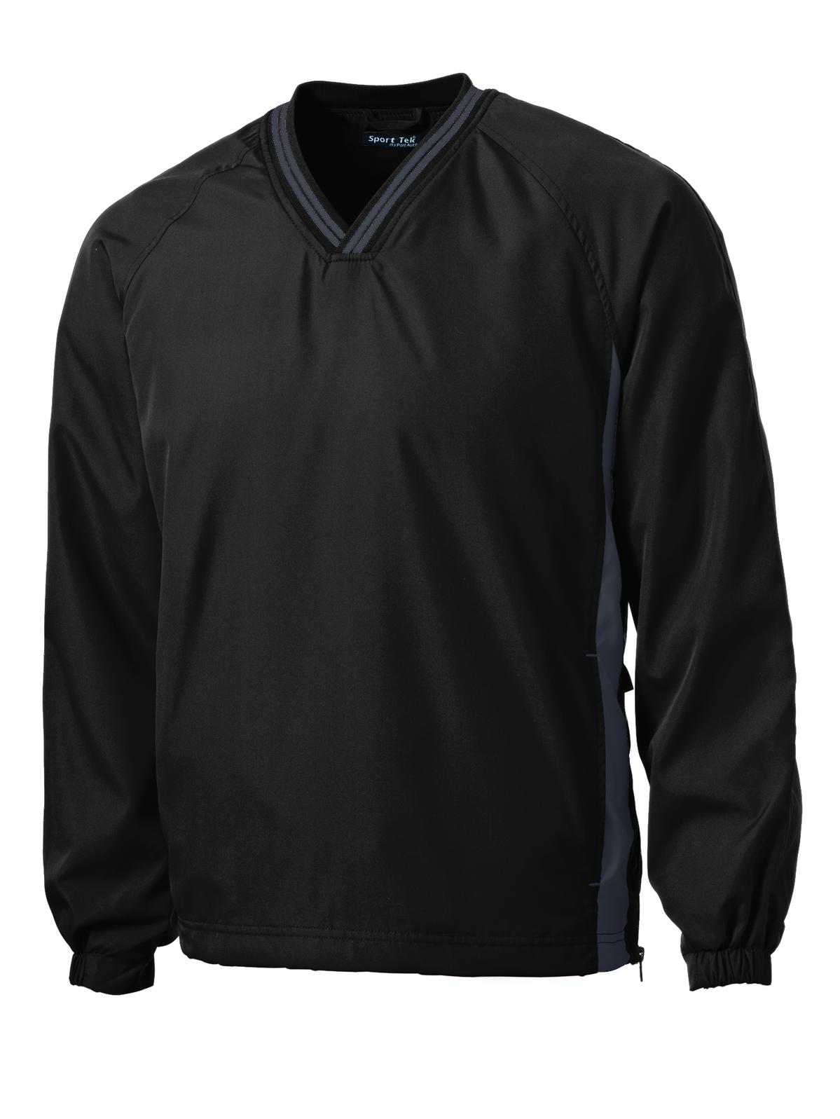 Sport-Tek Tipped V-Neck Raglan Wind Shirt - Black/ Graphite