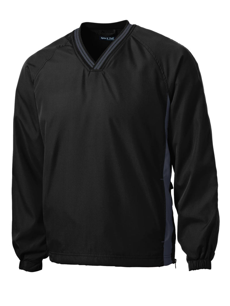 Sport-Tek Tipped V-Neck Raglan Wind Shirt - Black/ Graphite