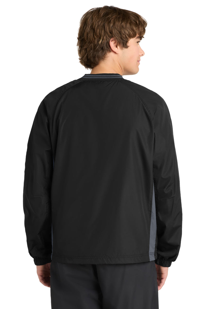Sport-Tek Tipped V-Neck Raglan Wind Shirt - Black/ Graphite