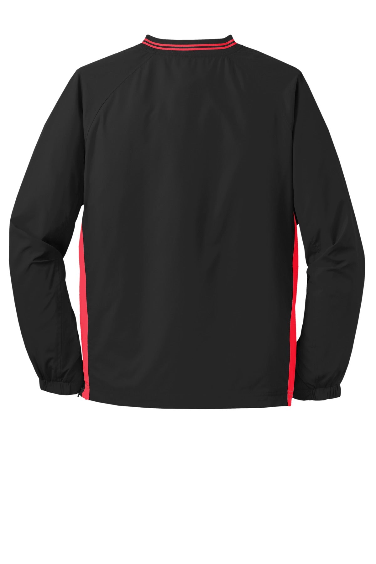 Sport-Tek Tipped V-Neck Raglan Wind Shirt - Black/ True Red