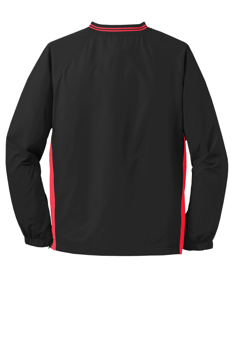 Sport-Tek Tipped V-Neck Raglan Wind Shirt - Black/ True Red