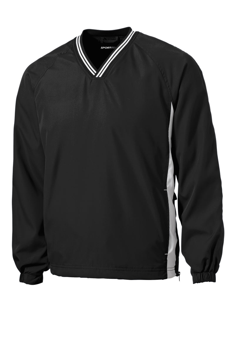 Sport-Tek Tipped V-Neck Raglan Wind Shirt - Black/ White
