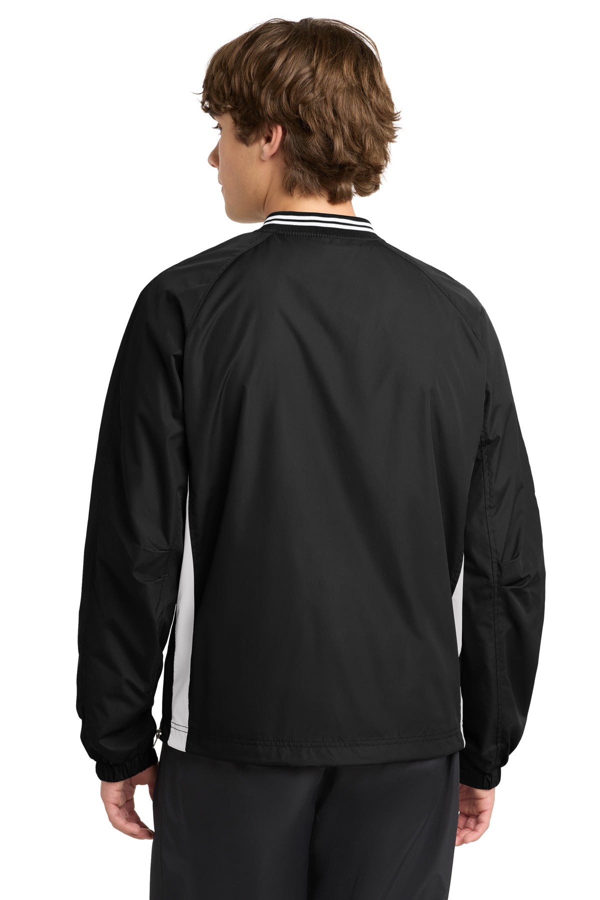 Sport-Tek Tipped V-Neck Raglan Wind Shirt - Black/ White