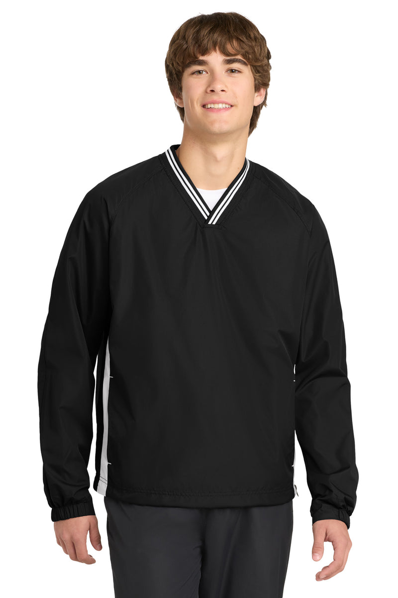 Sport-Tek Tipped V-Neck Raglan Wind Shirt - Black/ White
