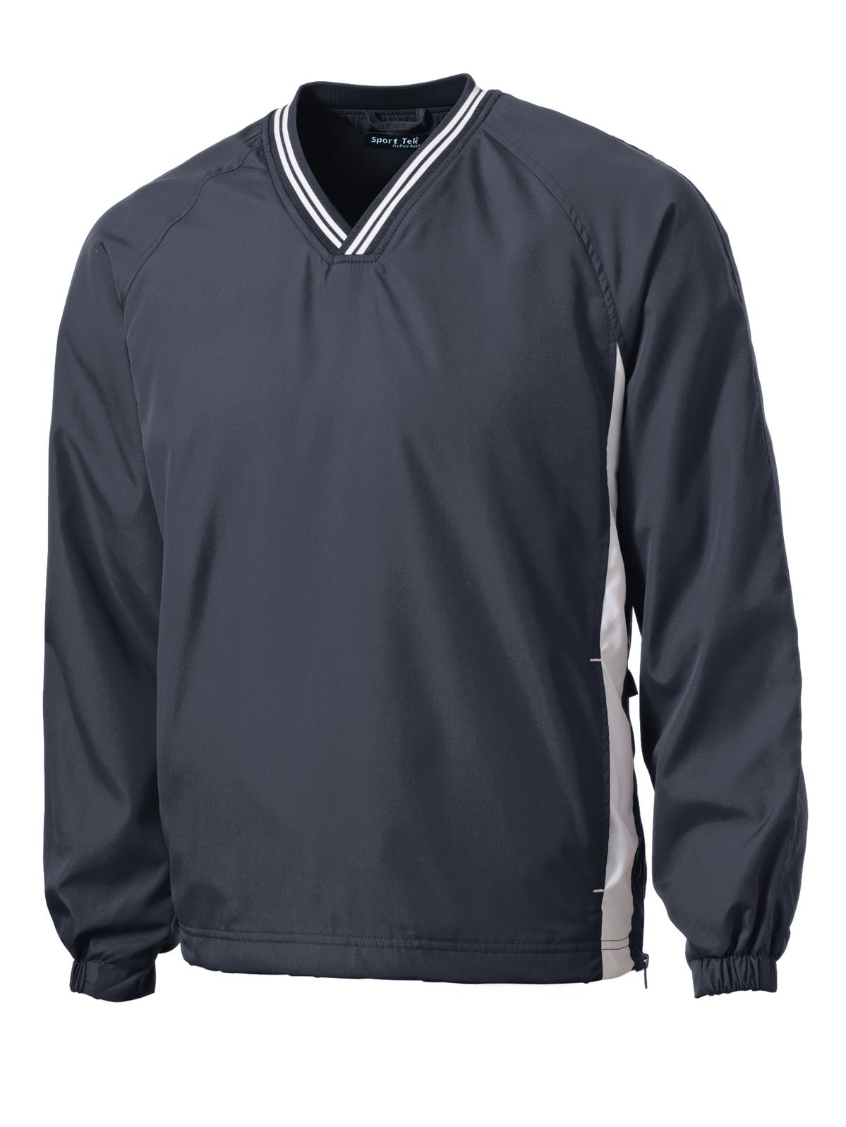 Sport-Tek Tipped V-Neck Raglan Wind Shirt - Graphite/ White