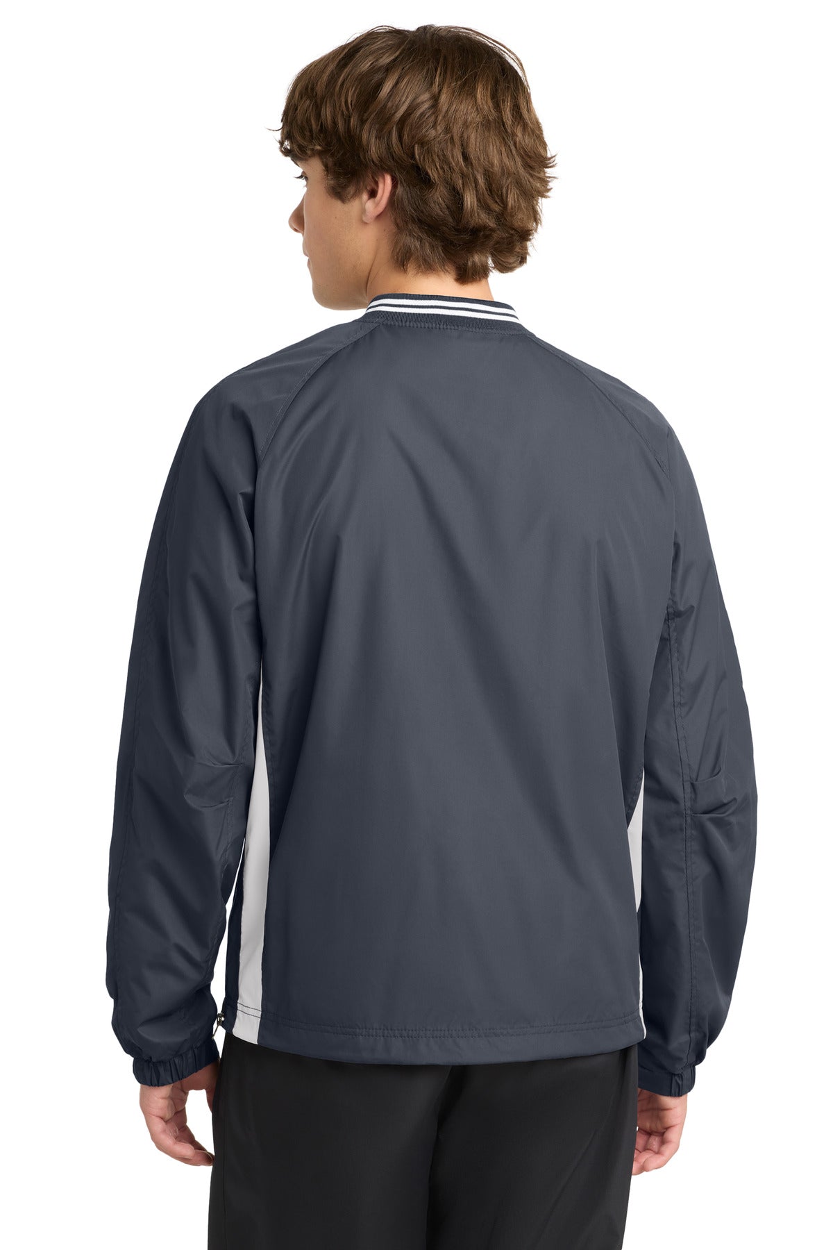 Sport-Tek Tipped V-Neck Raglan Wind Shirt - Graphite/ White