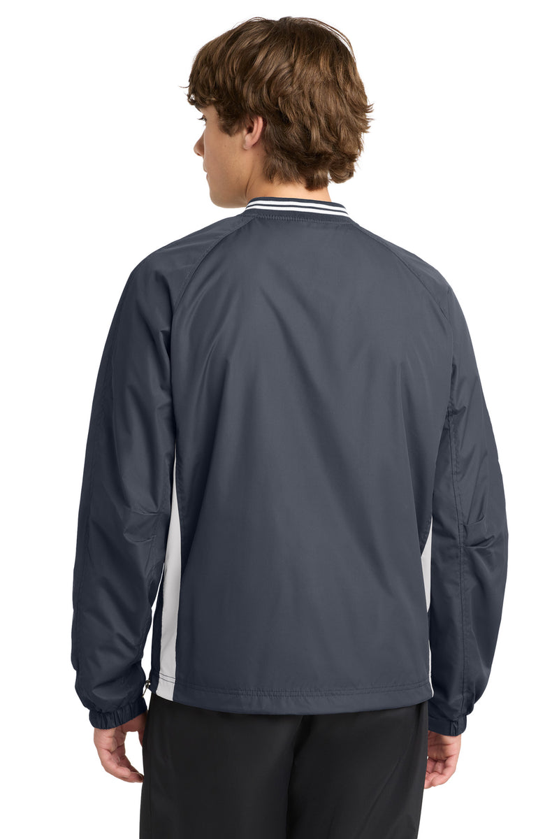 Sport-Tek Tipped V-Neck Raglan Wind Shirt - Graphite/ White