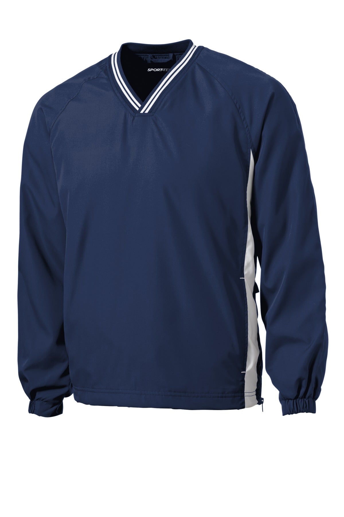 Sport-Tek Tipped V-Neck Raglan Wind Shirt - True Navy/ White