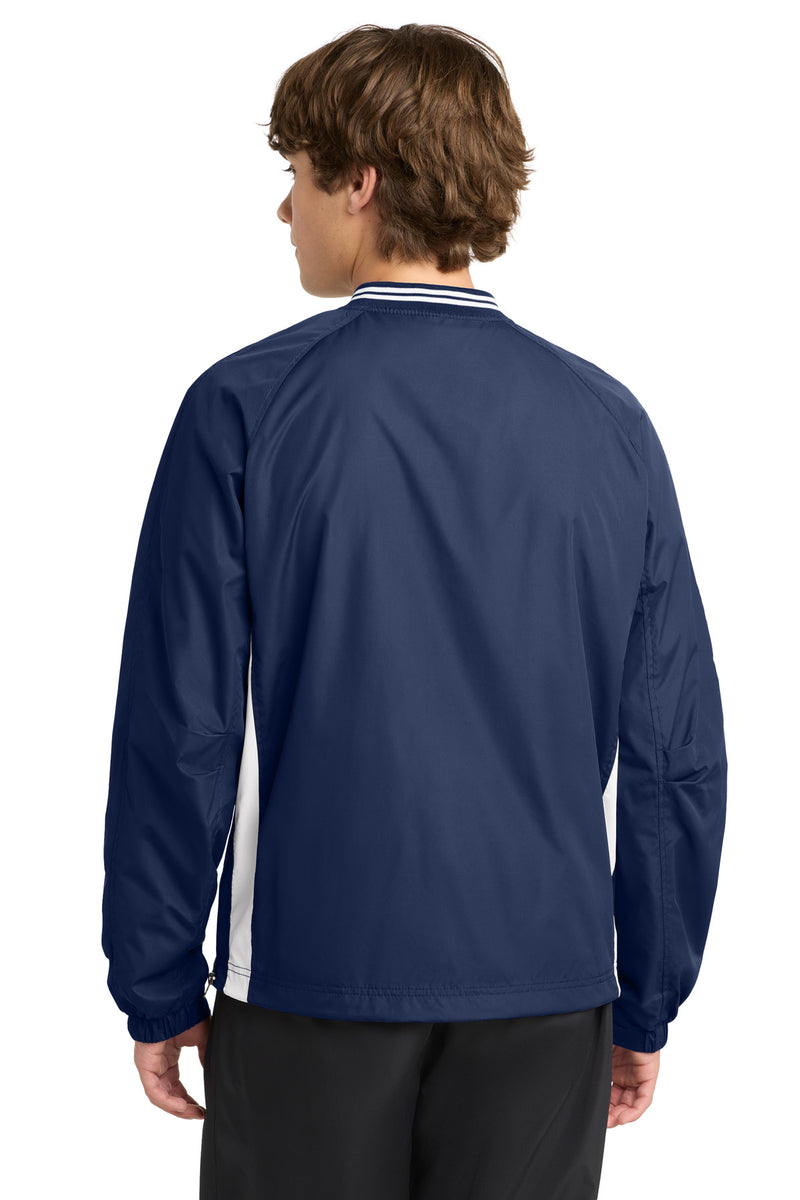 Sport-Tek Tipped V-Neck Raglan Wind Shirt - True Navy/ White