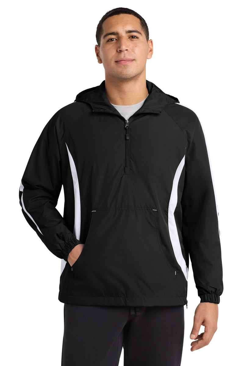 Sport-Tek Colorblock Raglan Anorak - Black/ White