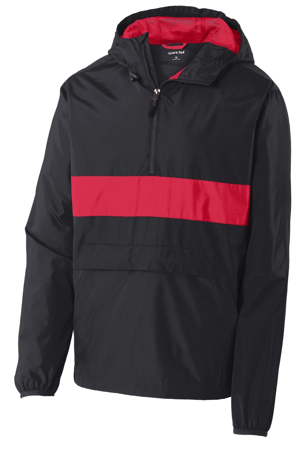 Sport-Tek Zipped Pocket Anorak - Black/ True Red