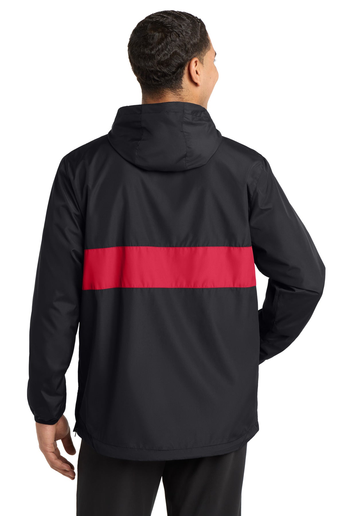 Sport-Tek Zipped Pocket Anorak - Black/ True Red