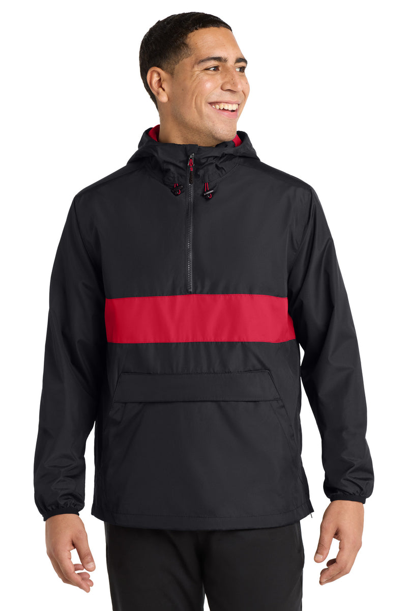 Sport-Tek Zipped Pocket Anorak - Black/ True Red