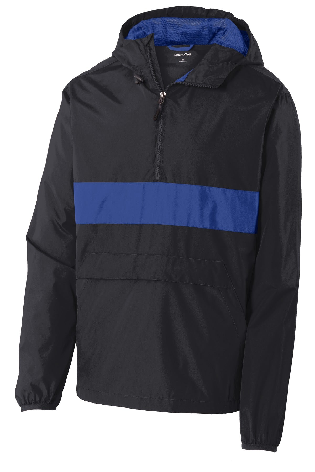 Sport-Tek Zipped Pocket Anorak - Black/ True Royal