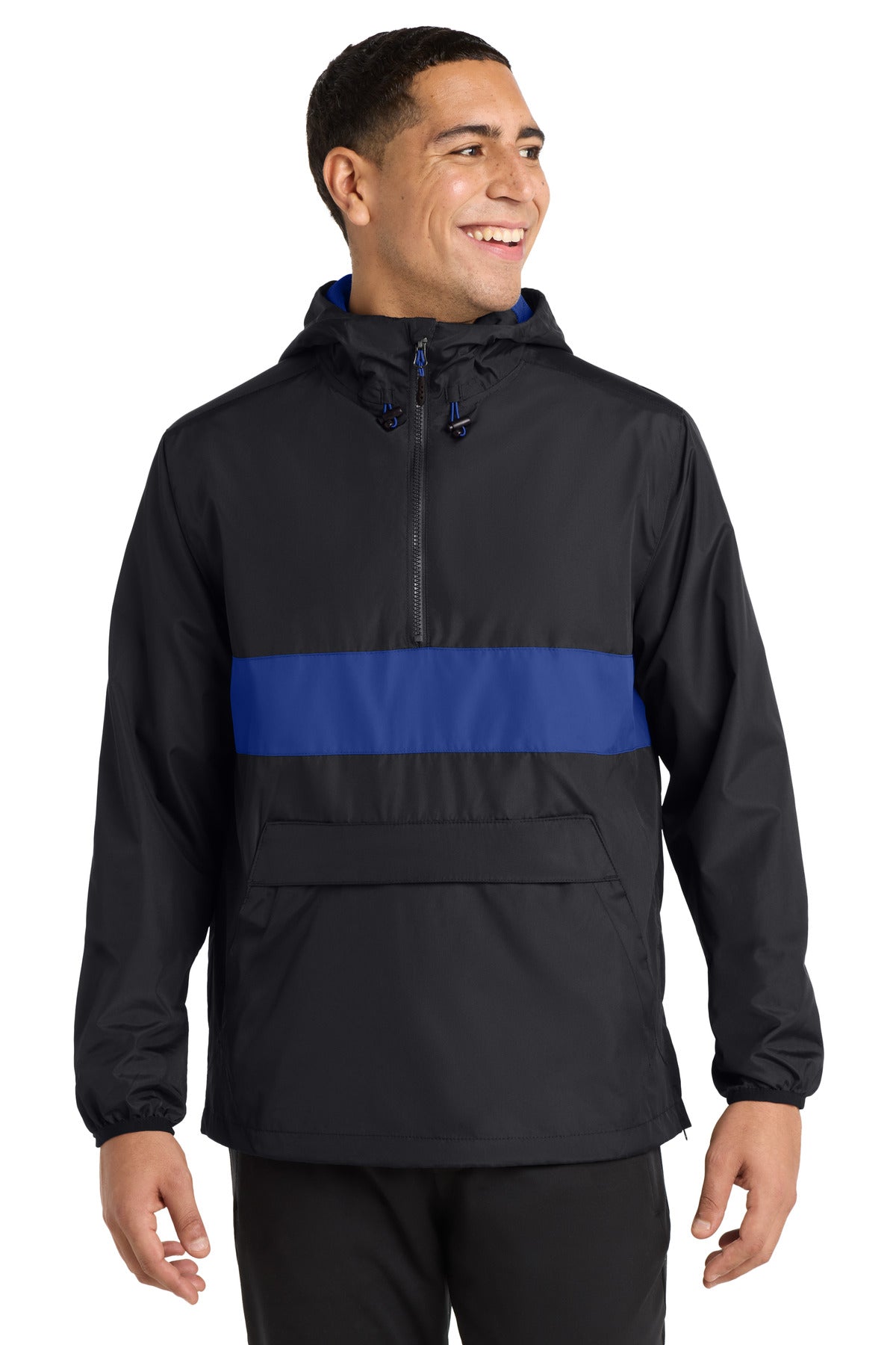 Sport-Tek Zipped Pocket Anorak - Black/ True Royal