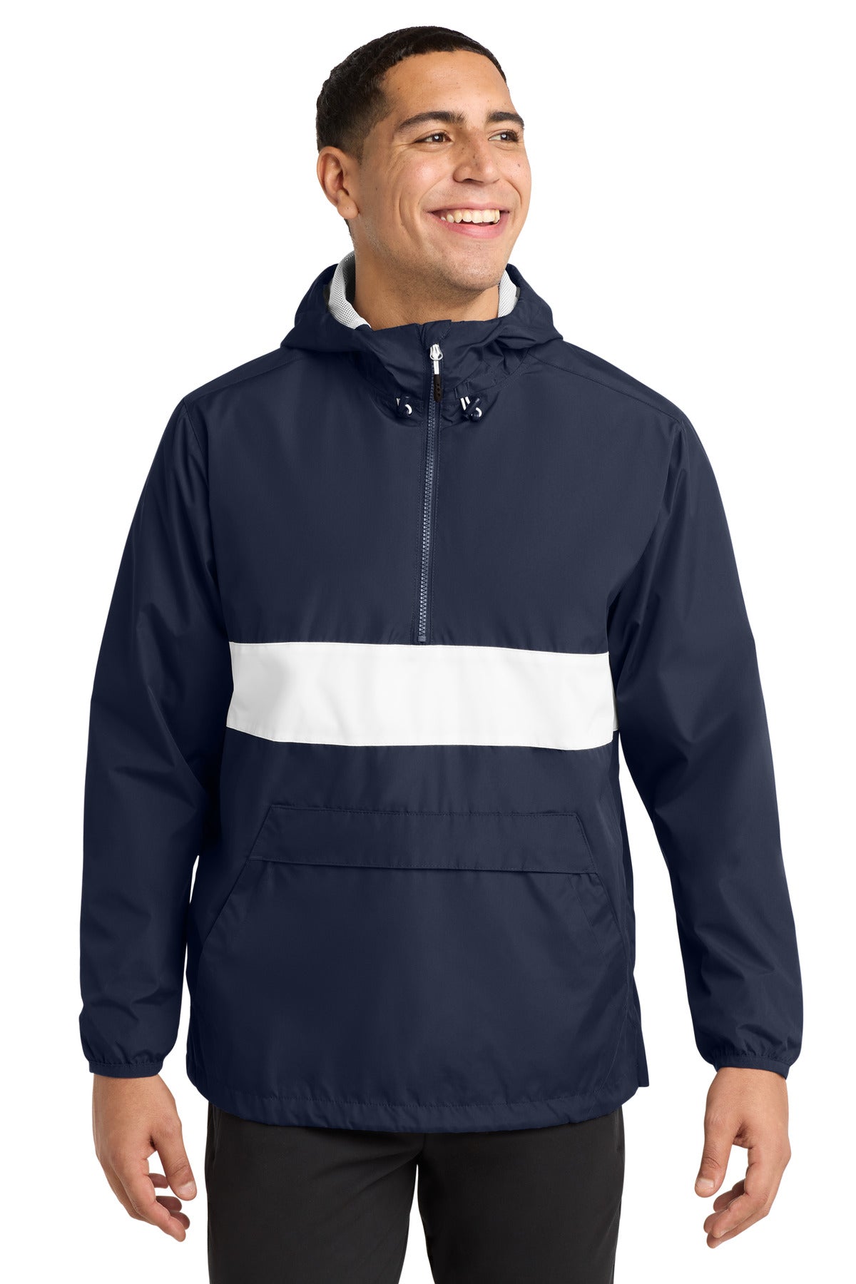 Sport-Tek Zipped Pocket Anorak - True Navy/ White