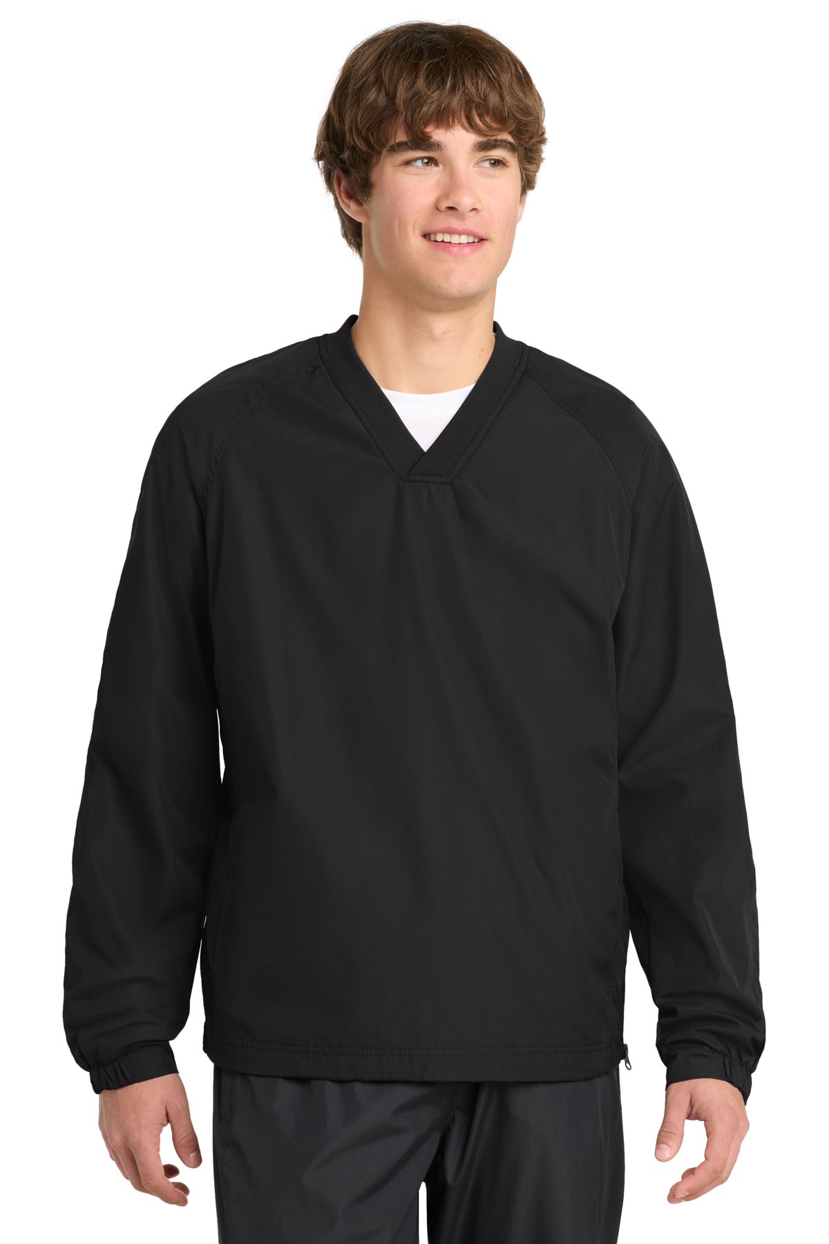 Sport-Tek V-Neck Raglan Wind Shirt - Black
