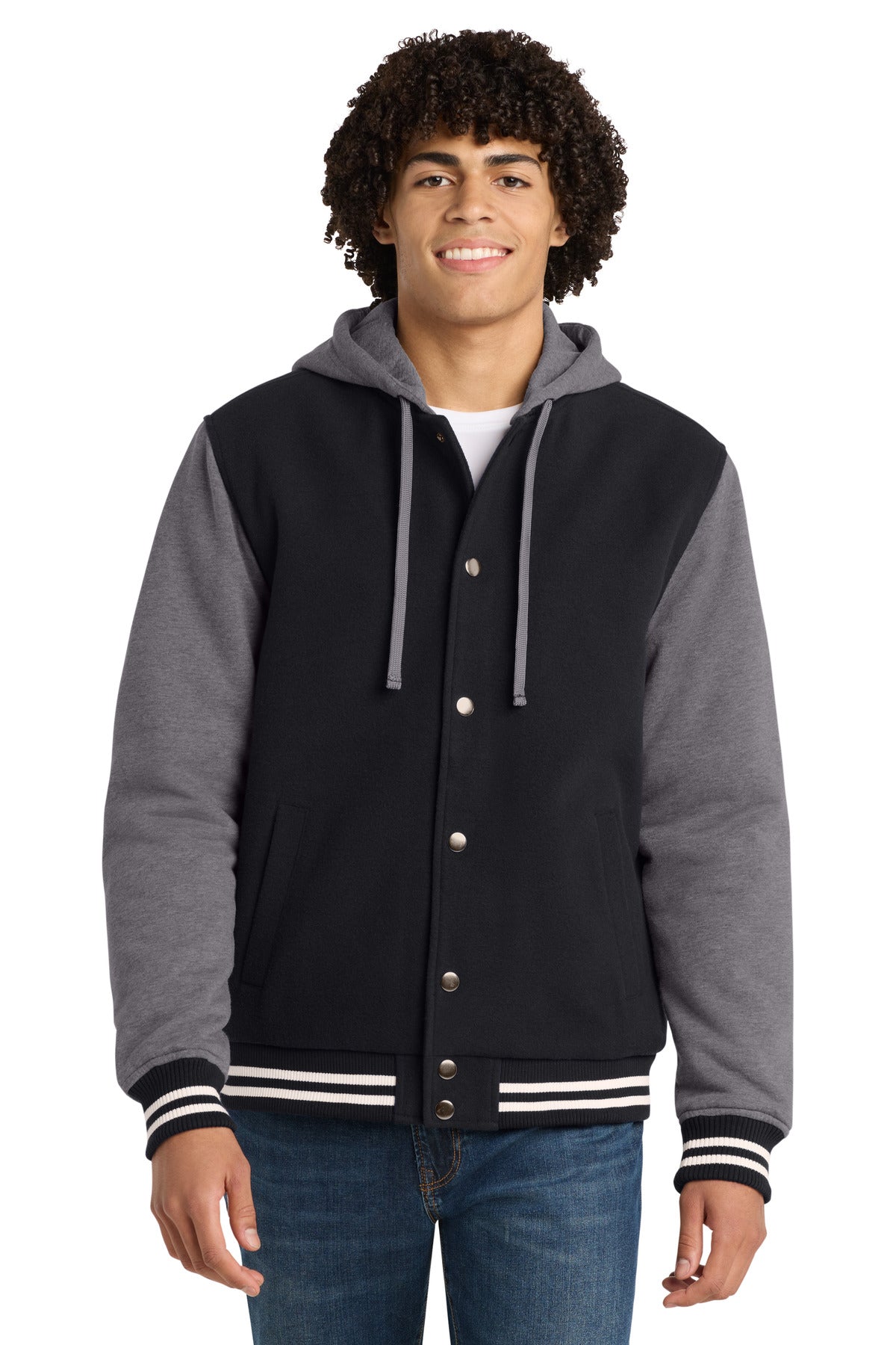 Sport-Tek Insulated Letterman Jacket - Black/ Vintage Heather