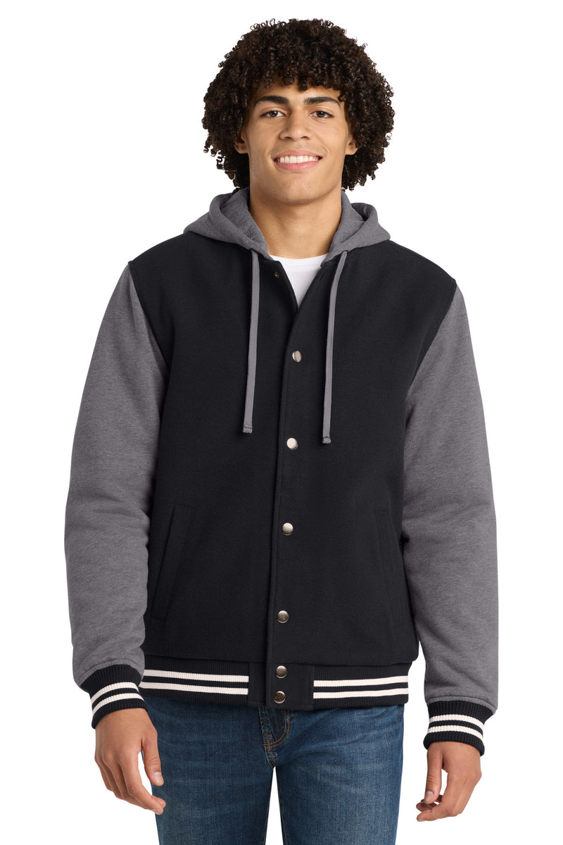 Sport-Tek Insulated Letterman Jacket - Black/ Vintage Heather