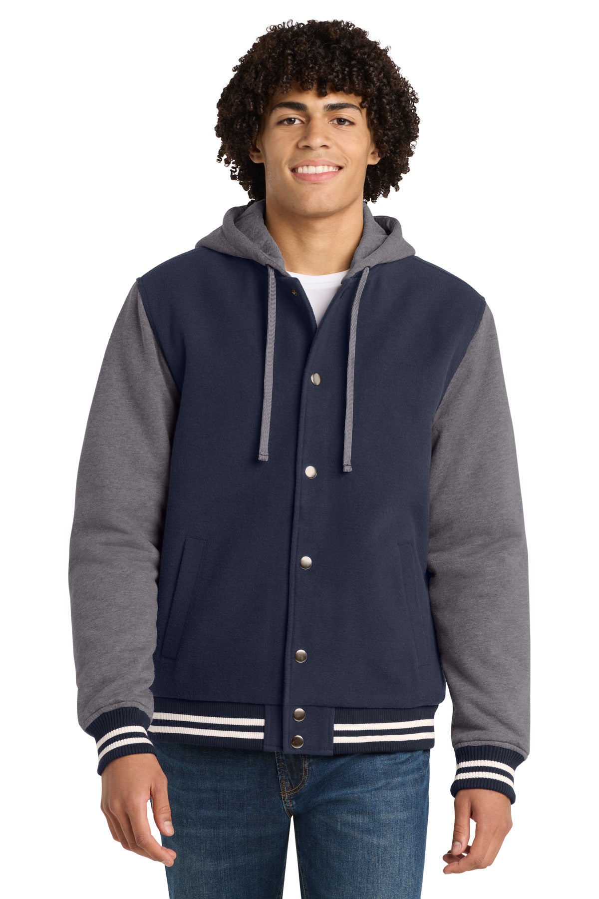 Sport-Tek Insulated Letterman Jacket - True Navy/ Vintage Heather