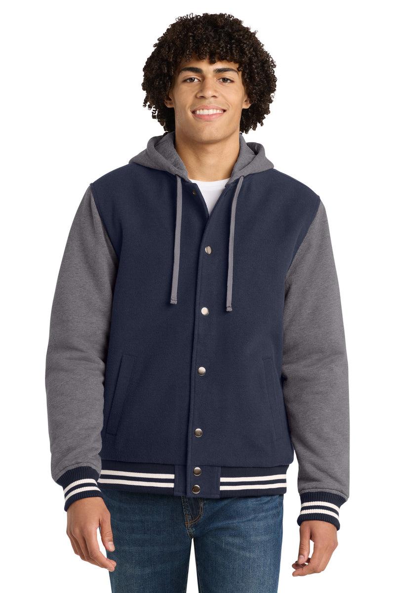 Sport-Tek Insulated Letterman Jacket - True Navy/ Vintage Heather