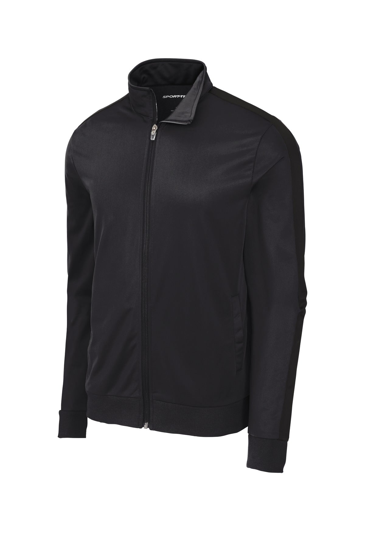 Sport-Tek  Tricot Sleeve Stripe Track Jacket - Black/ Black