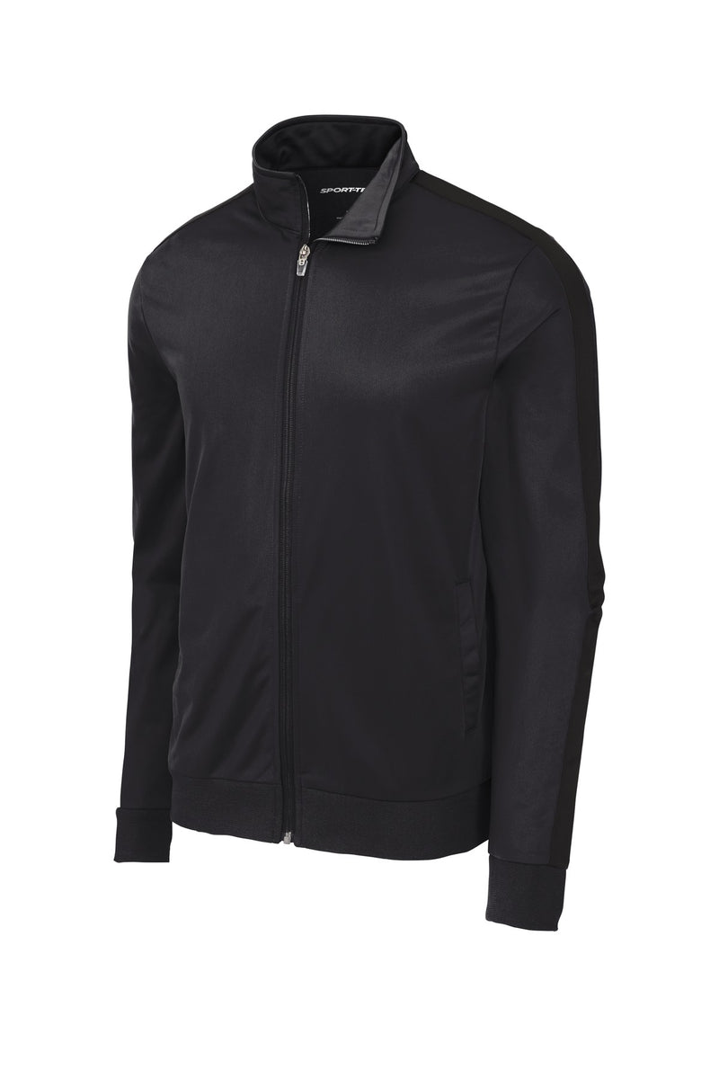 Sport-Tek  Tricot Sleeve Stripe Track Jacket - Black/ Black
