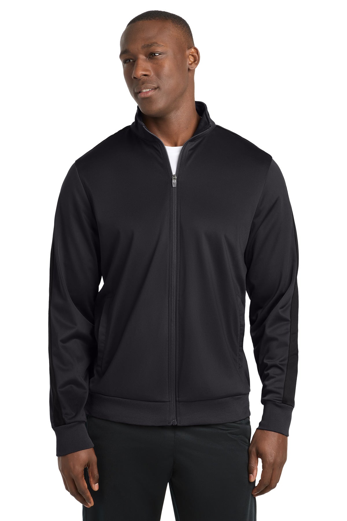 Sport-Tek  Tricot Sleeve Stripe Track Jacket - Black/ Black