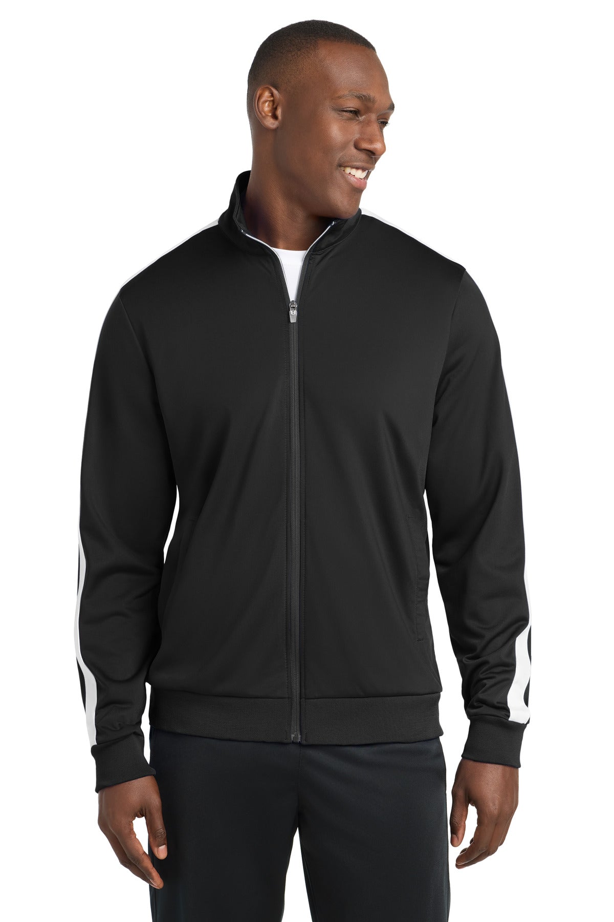 Sport-Tek  Tricot Sleeve Stripe Track Jacket - Black/ White