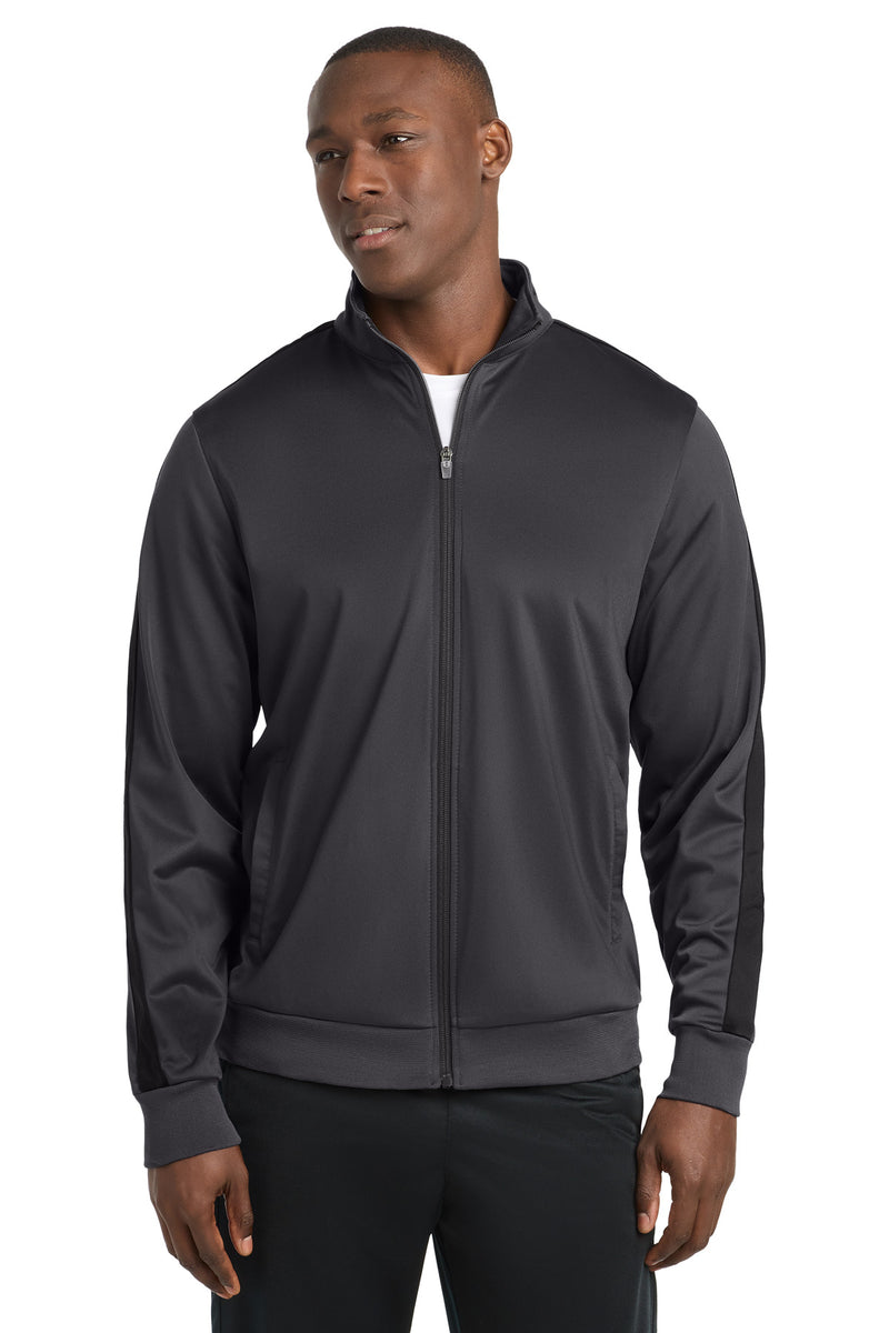 Sport-Tek  Tricot Sleeve Stripe Track Jacket - Graphite/ Black