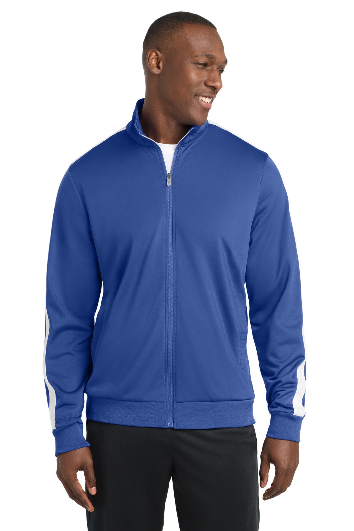 Sport-Tek  Tricot Sleeve Stripe Track Jacket - True Royal/ White