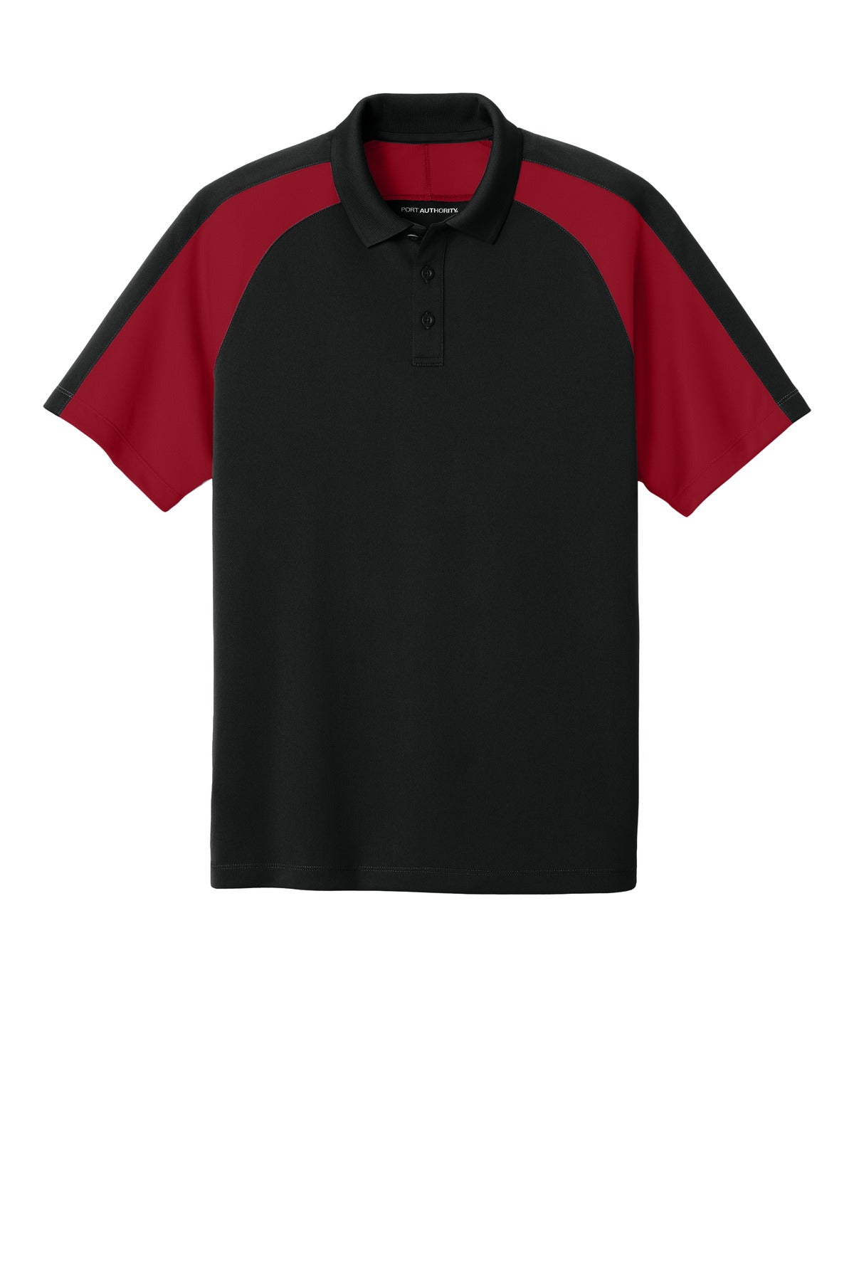 Port Authority Wearever Performance Pique Colorblock Polo - Deep Black/ Rich Red