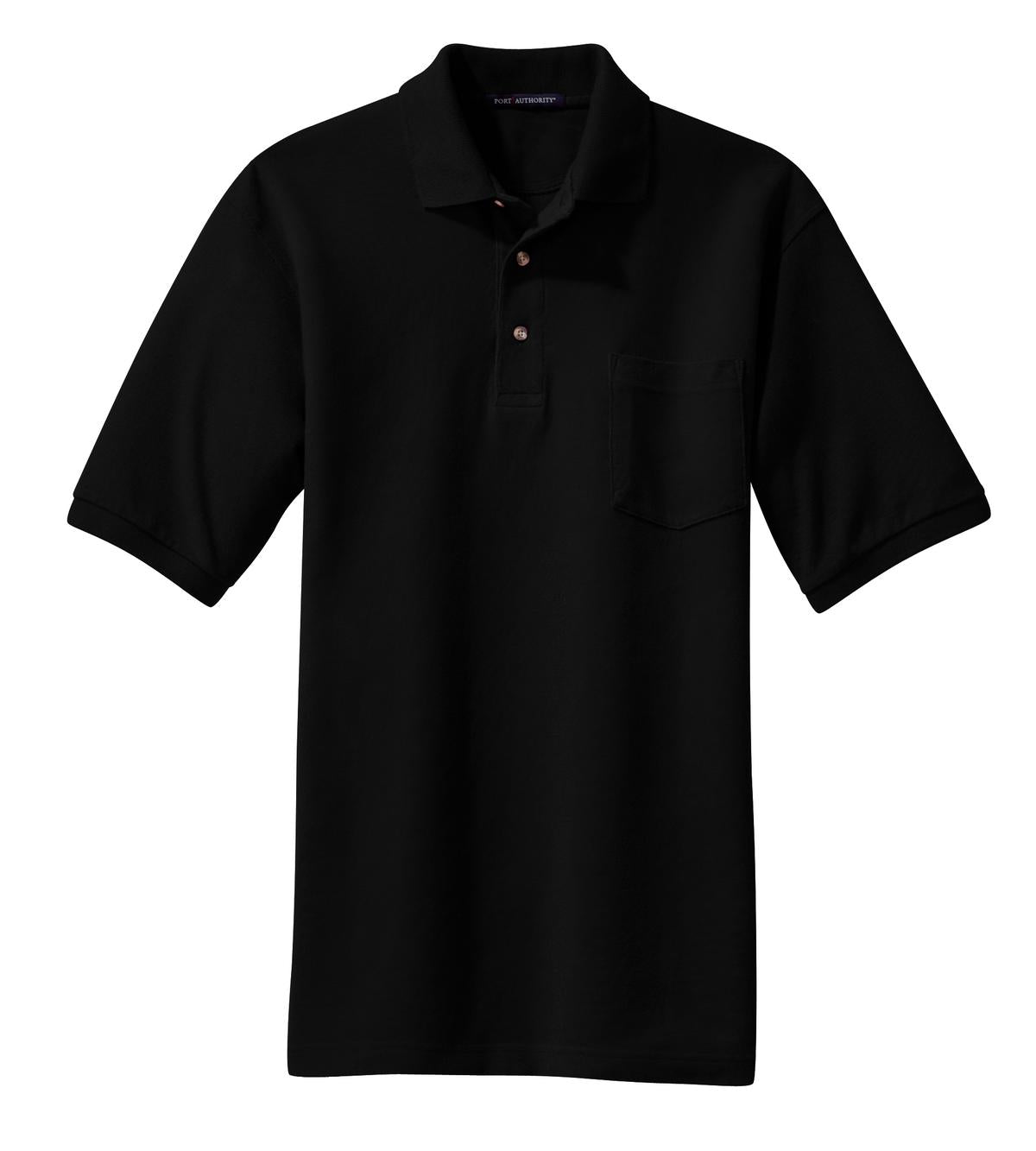 Port Authority Heavyweight Cotton Pique Polo with Pocket - Black